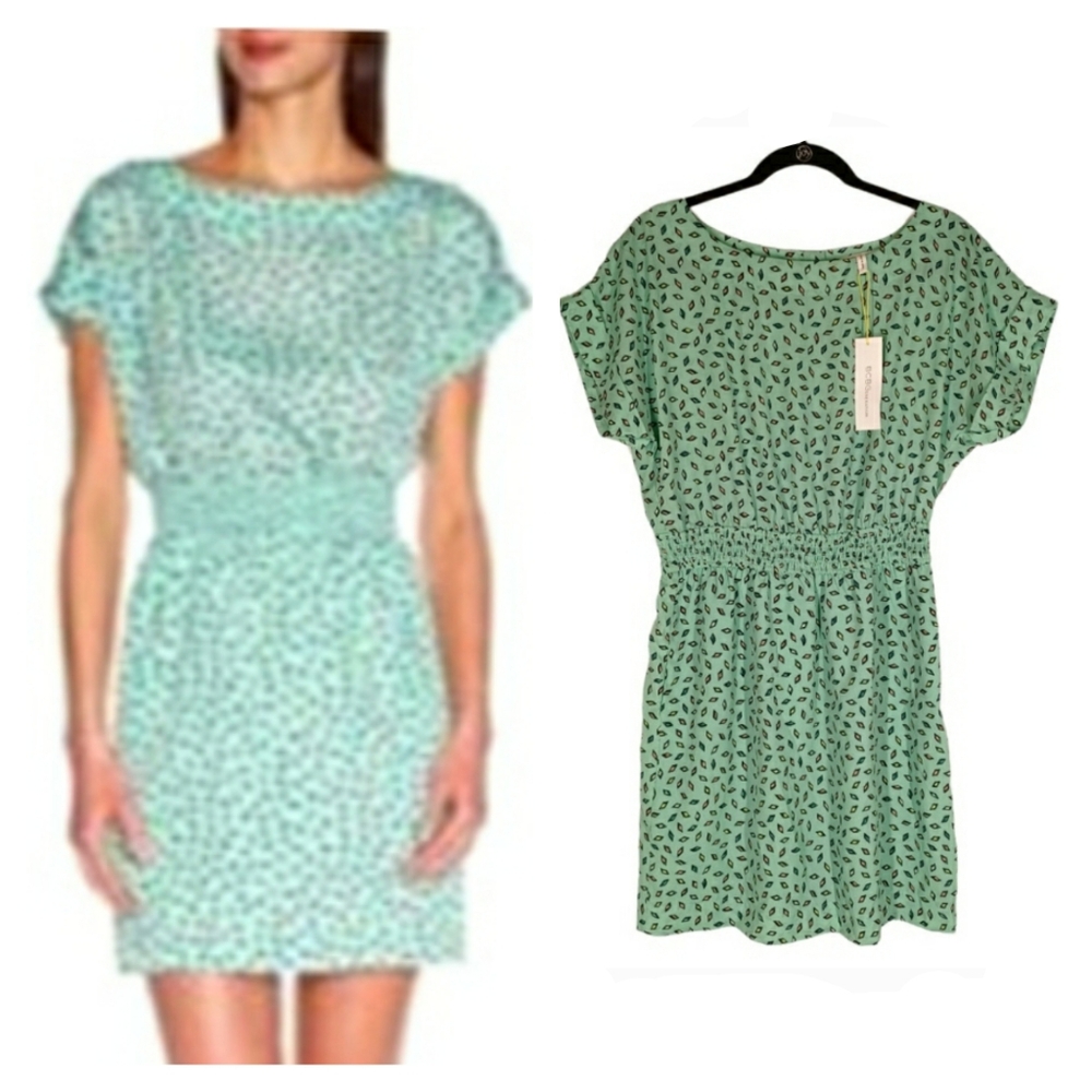 BCBGENERATION Seafoam Green Colorful Geometric Print Short Sleeve M Dress NWT